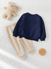 Conjunto Infantil Menino Moletom Urso Bear e Calça Jogger Forrada - Azul marinho e bege