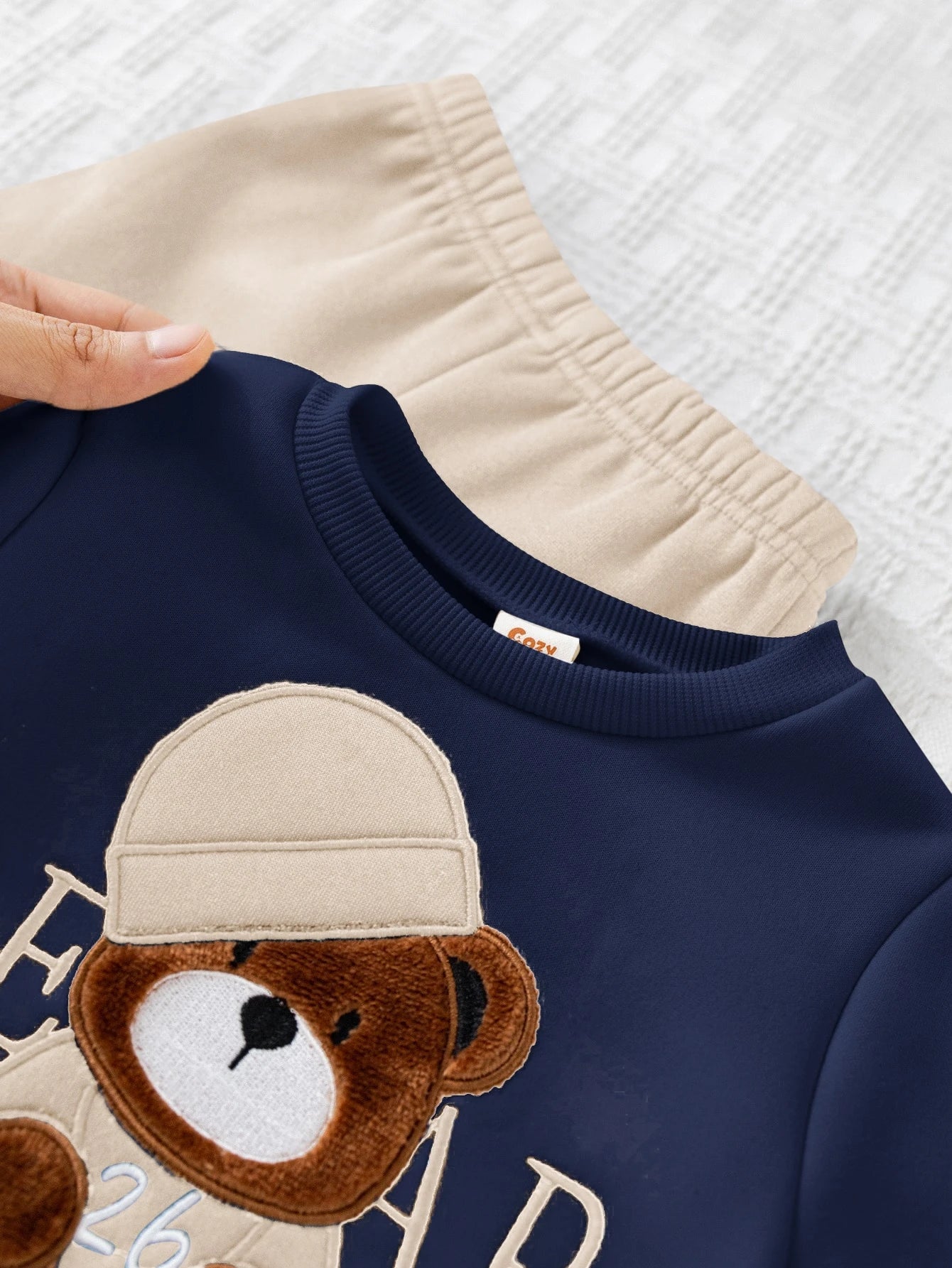 Conjunto Infantil Menino Moletom Urso Bear e Calça Jogger Forrada - Azul marinho e bege