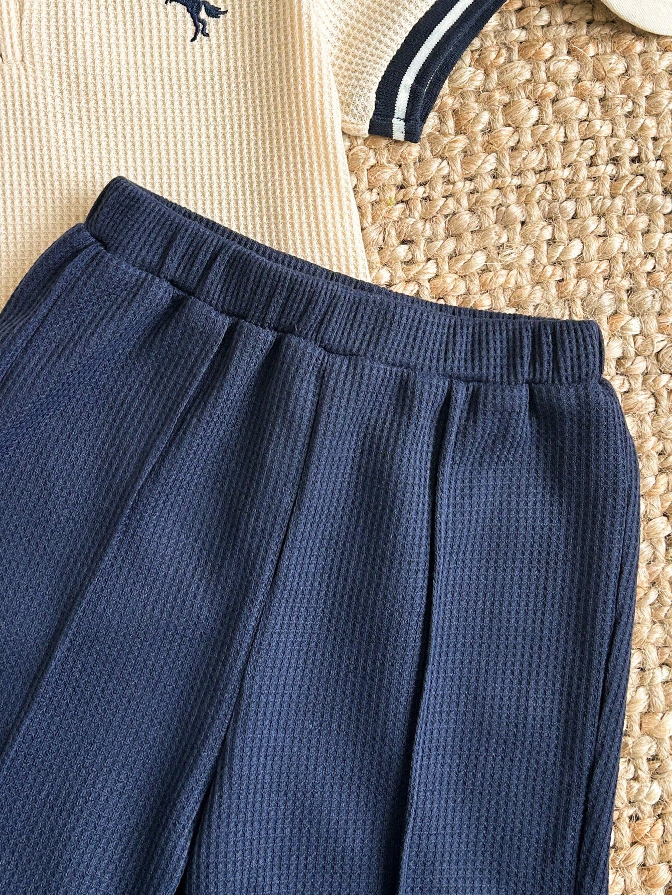 Conjunto Infantil Menino Polo Tricô com Zíper e Shorts Azul Marinho - Damasco e azul marinho