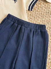Conjunto Infantil Menino Polo Tricô com Zíper e Shorts Azul Marinho - Damasco e azul marinho