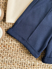 Conjunto Infantil Menino Polo Tricô com Zíper e Shorts Azul Marinho - Damasco e azul marinho