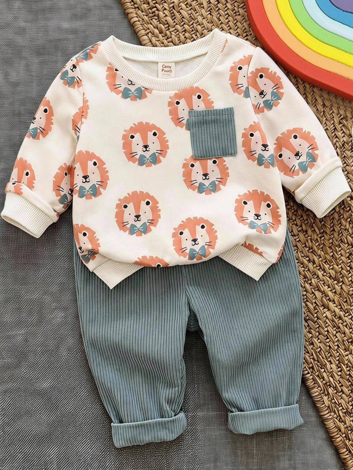 Conjunto infantil menino blusa de tricô macio manga longa e calça