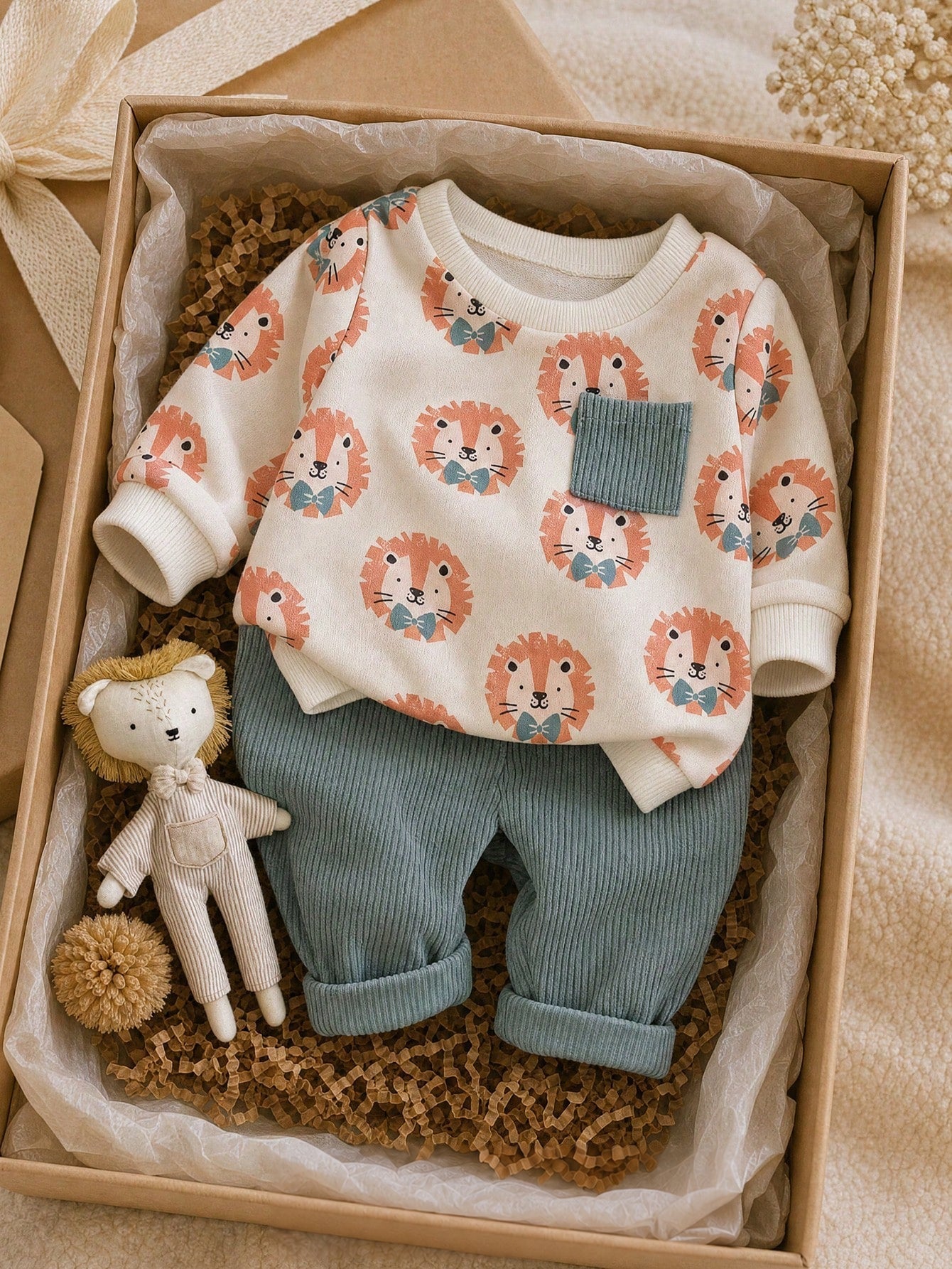 Conjunto infantil menino blusa de tricô macio manga longa e calça