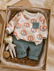Conjunto infantil menino blusa de tricô macio manga longa e calça
