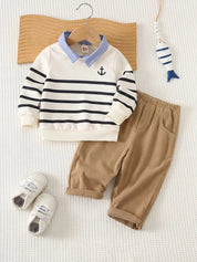 Conjunto infantil menino blusa de tricô macio manga longa e calça
