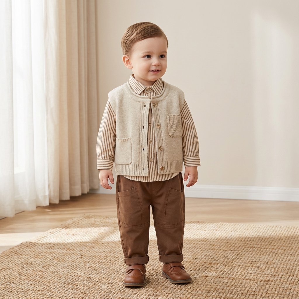 Conjunto Infantil Menino Vintage com Colete, Camisa e Calça 3 Peças Moda Vintage Infantil 92 Kabannas Bege 2 Anos 