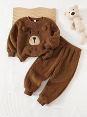 Conjunto Infantil Menino Moletom Sherpa Urso e Calça Marrom - Marrom
