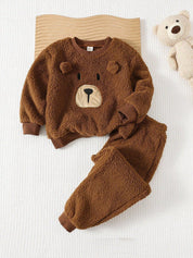 Conjunto Infantil Menino Moletom Sherpa Urso e Calça Marrom - Marrom