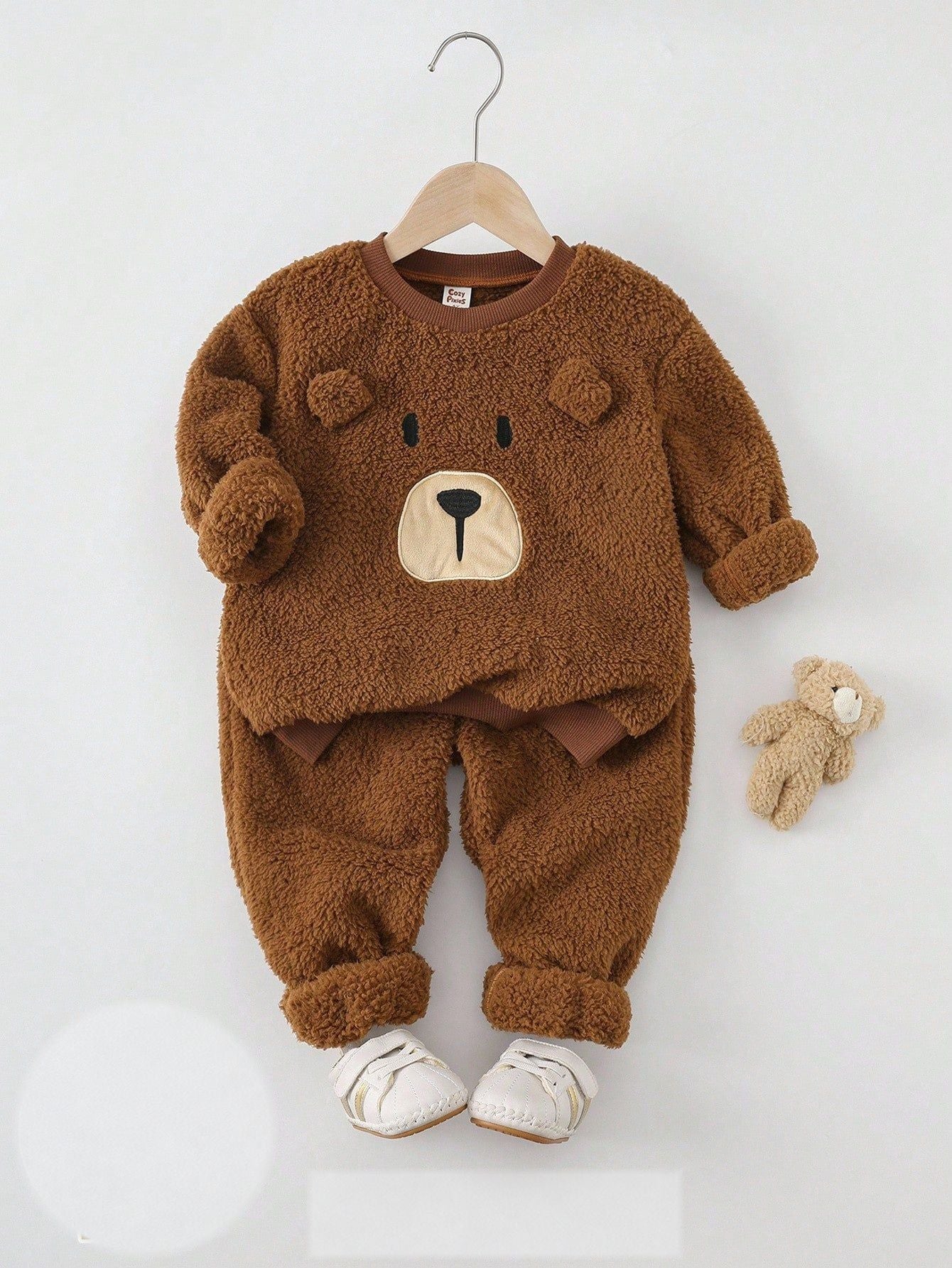 Conjunto Infantil Menino Moletom Sherpa Urso e Calça Marrom - Marrom