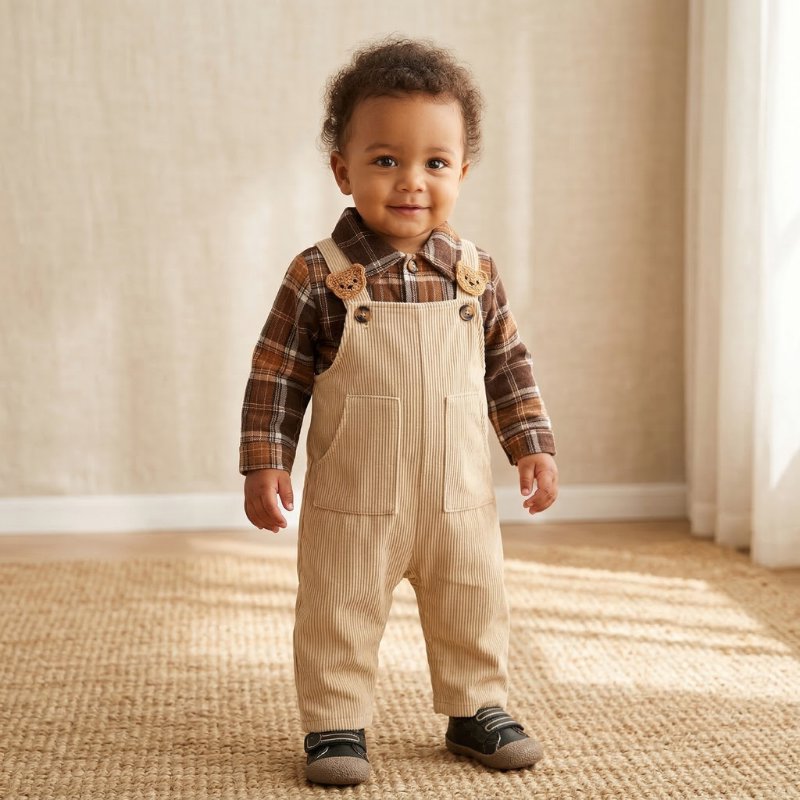 Conjunto Infantil Vintage Xadrez 2 Peças com Jardineira Moda Vintage Infantil 73 Kabannas 6-9 Meses 