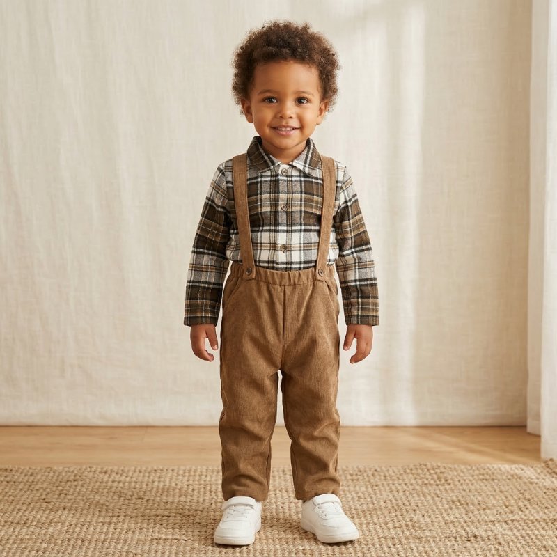 Conjunto Infantil Vintage Xadrez com Suspensório 2 Peças Moda Vintage Infantil 71 Kabannas 2-3 Anos 