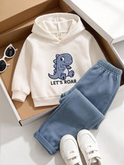 Conjunto infantil menino moletom com capuz dinossauro e calça