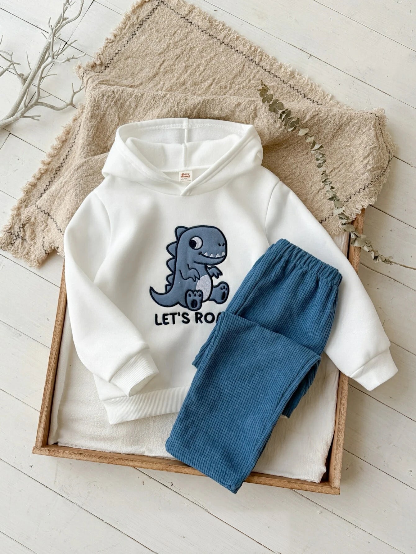 Conjunto infantil menino moletom com capuz dinossauro e calça