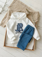 Conjunto infantil menino moletom com capuz dinossauro e calça