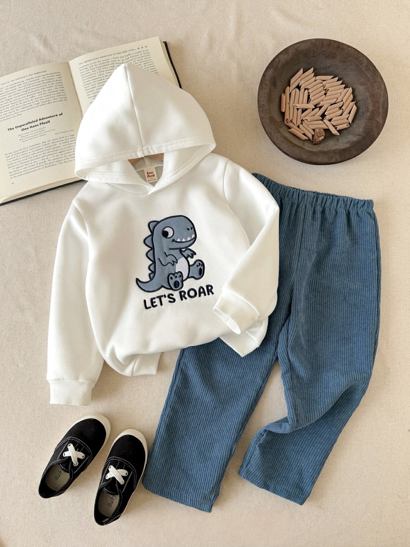 Conjunto infantil menino moletom com capuz dinossauro e calça