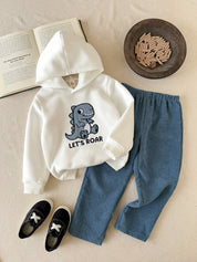 Conjunto infantil menino moletom com capuz dinossauro e calça