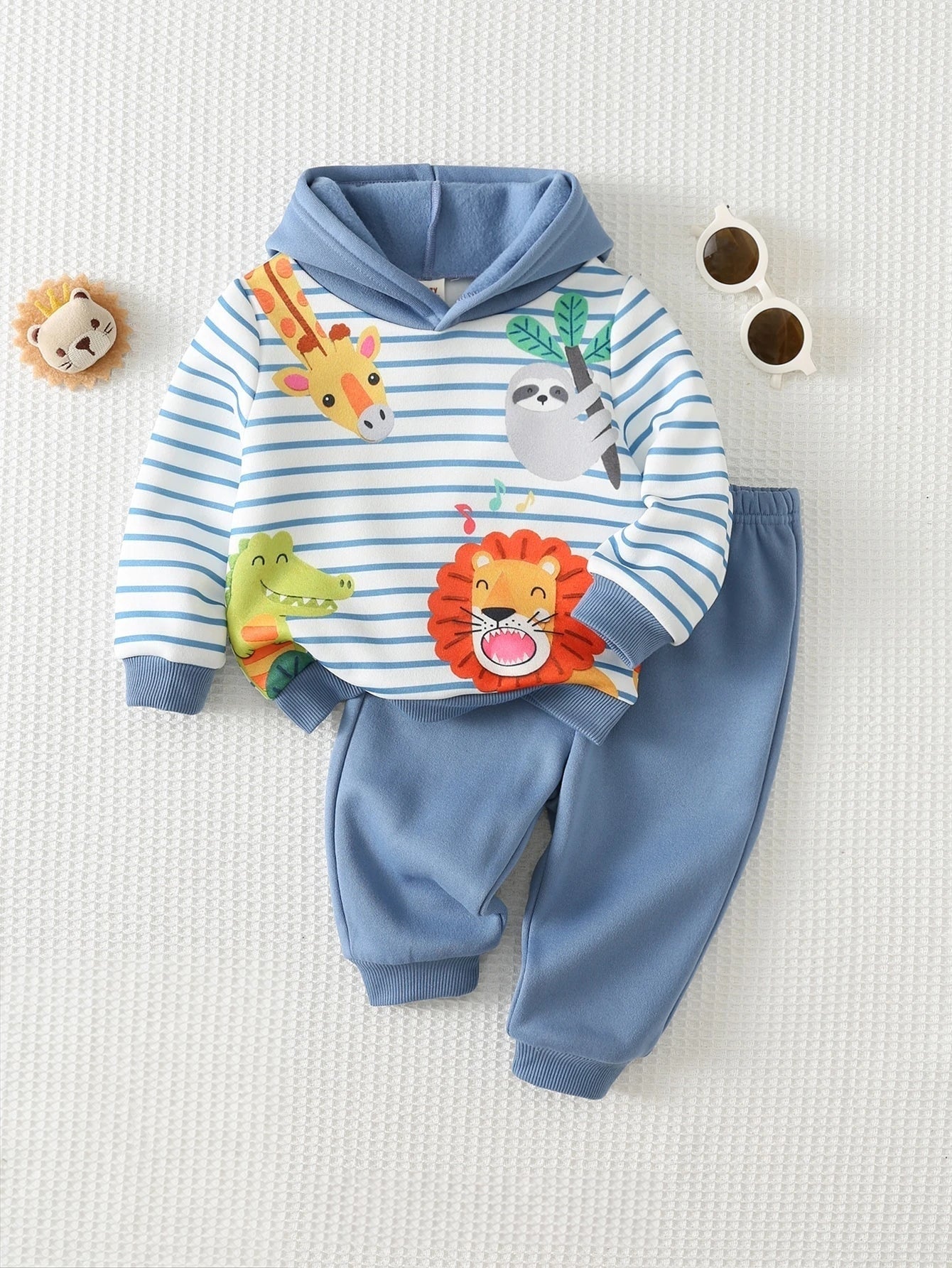 Conjunto Infantil Menino Moletom com Capuz e Estampa de Animais