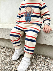 Conjunto Infantil Menino Moletom Listrado Urso e Calça - Multicolorido