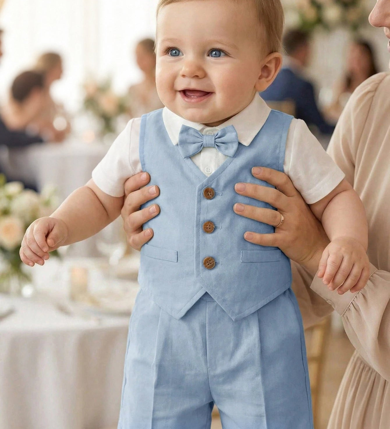 Conjunto Social Bebê Menino Camisa Colete e Bermuda 004 Conjunto Menino 33 Kabannas Azul claro 6-9 Meses 