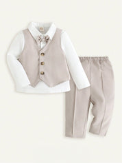 Conjunto Social Bebê Menino Colete Camisa e Calça Batizado 004 Conjunto Menino 29 Kabannas Bege 3-6 Meses 