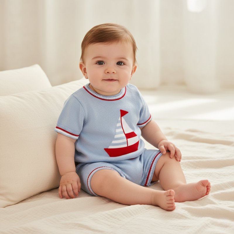 Conjunto Vintage Bebê em Algodão - Camiseta e Short Moda Vintage Infantil 36 Kabannas Azul claro 0-3 Meses 