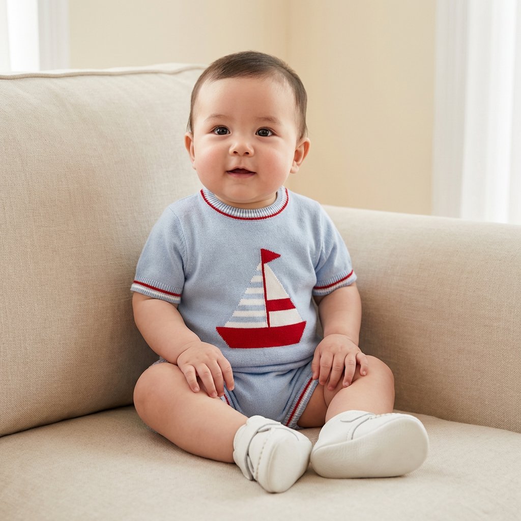 Conjunto Vintage Bebê em Algodão - Camiseta e Short Moda Vintage Infantil 36 Kabannas Azul claro 0-3 Meses 