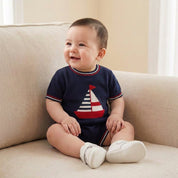 Conjunto Vintage Bebê em Algodão - Camiseta e Short Moda Vintage Infantil 36 Kabannas Azul marinho 0-3 Meses 
