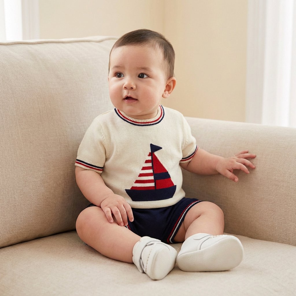 Conjunto Vintage Bebê em Algodão - Camiseta e Short Moda Vintage Infantil 36 Kabannas Bege 0-3 Meses 