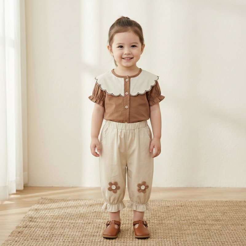 Conjunto Vintage de Verão para Bebês - Blusa e Calça Elegante Moda Vintage Infantil 26 Kabannas 12-18 Meses 