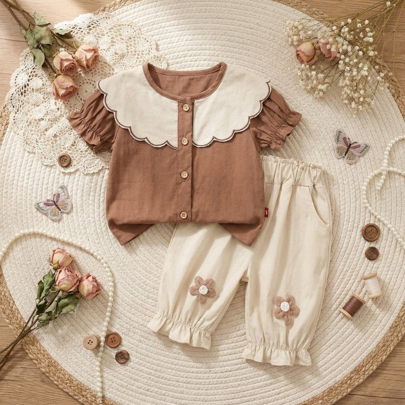 Conjunto Vintage de Verão para Bebês - Blusa e Calça Elegante Moda Vintage Infantil 26 Kabannas 