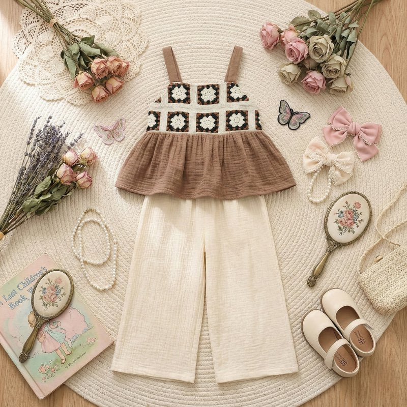 Conjunto Vintage de Verão para Meninas - Top com Babados e Calça Solta Moda Vintage Infantil 20 Kabannas 