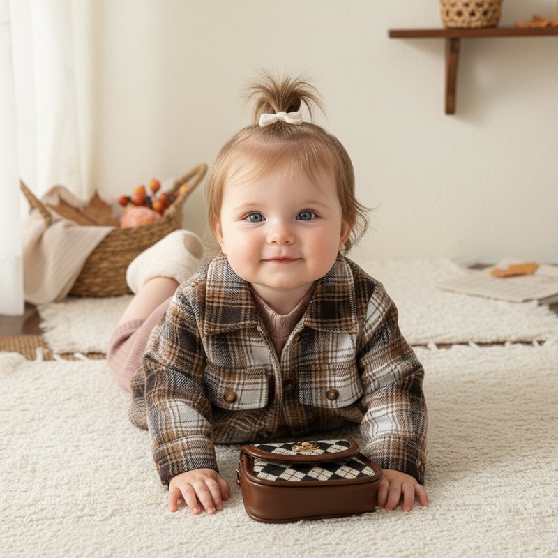 Conjunto Vintage Feminino - Vestido Tricô Canelado e Jaqueta Xadrez Moda Vintage Infantil 51 Kabannas 