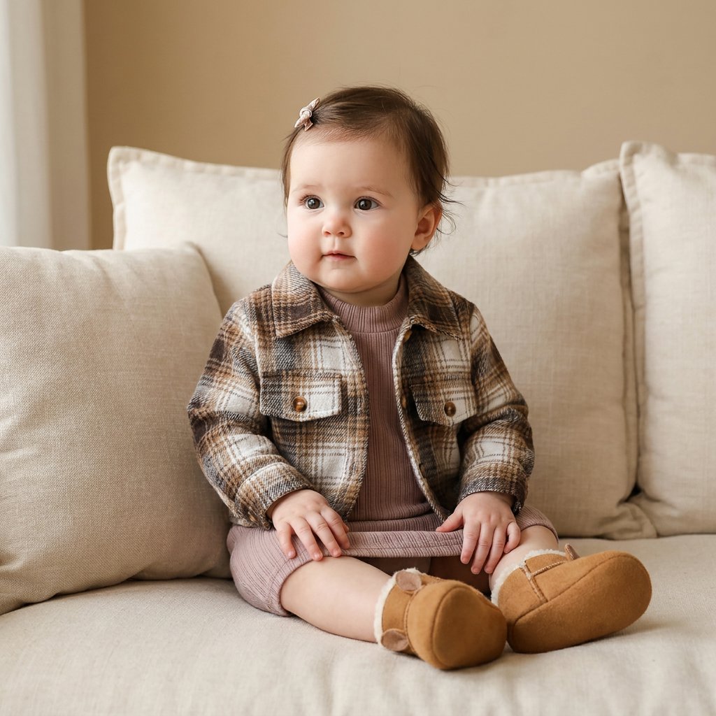 Conjunto Vintage Feminino - Vestido Tricô Canelado e Jaqueta Xadrez Moda Vintage Infantil 51 Kabannas 6-9 Meses 