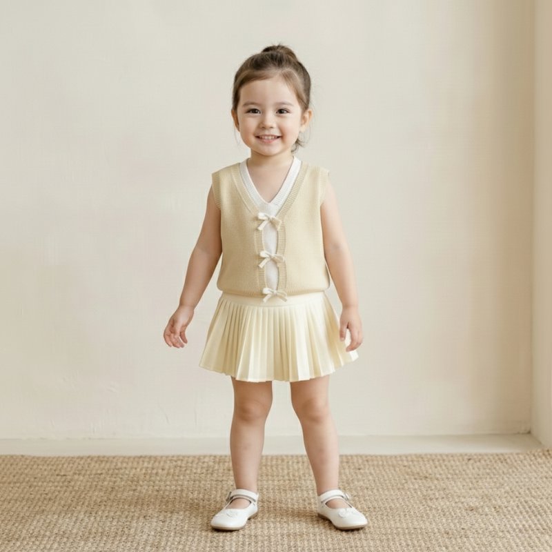 Conjunto Vintage Infantil: Top de Malha com Laço e Saia Plissada Moda Vintage Infantil 22 Kabannas 