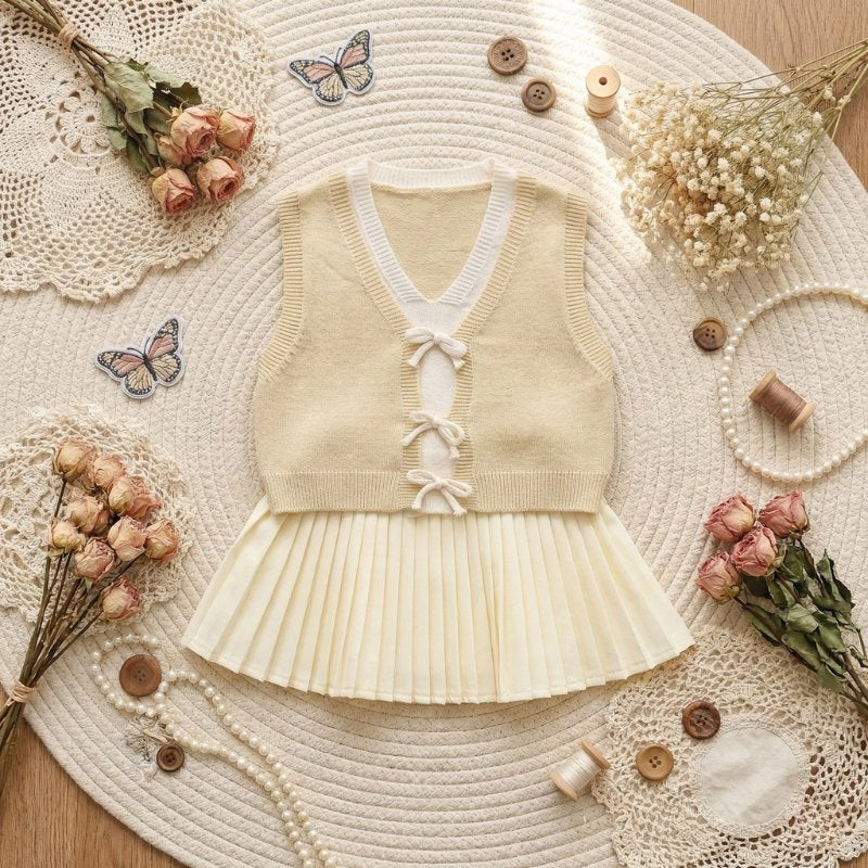 Conjunto Vintage Infantil: Top de Malha com Laço e Saia Plissada Moda Vintage Infantil 22 Kabannas 