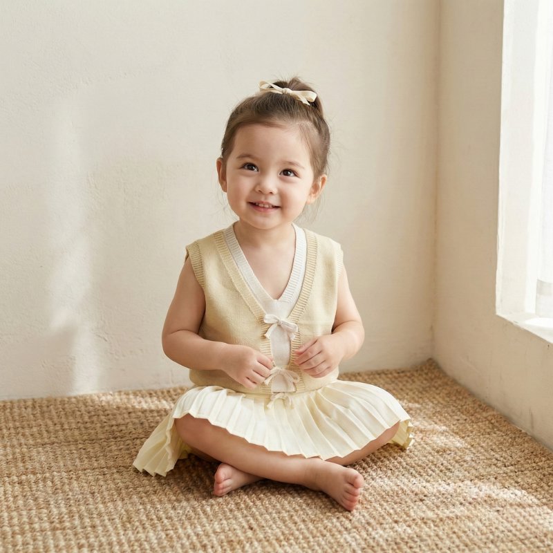 Conjunto Vintage Infantil: Top de Malha com Laço e Saia Plissada Moda Vintage Infantil 22 Kabannas 