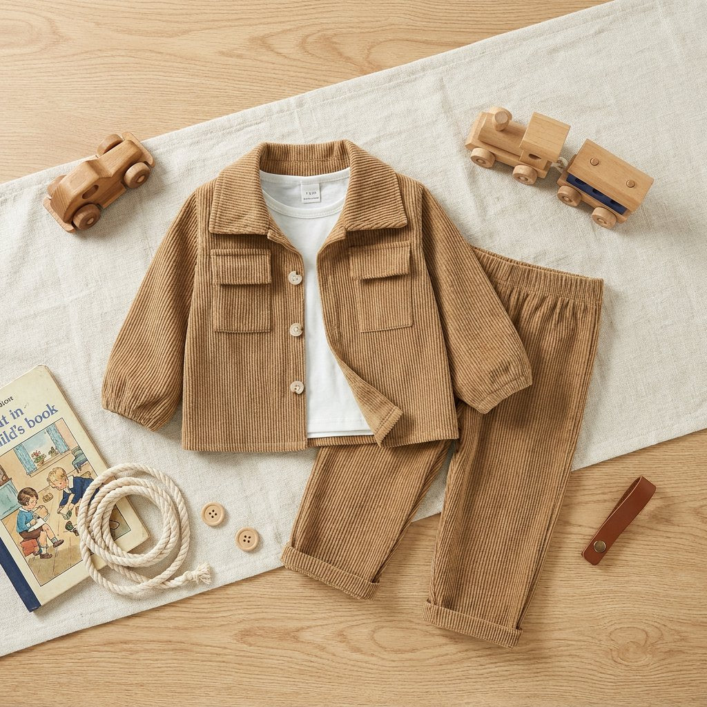 Conjunto Vintage Masculino Cotelê Caramelo - Jaqueta e Calça Moda Vintage Infantil 48 Kabannas 