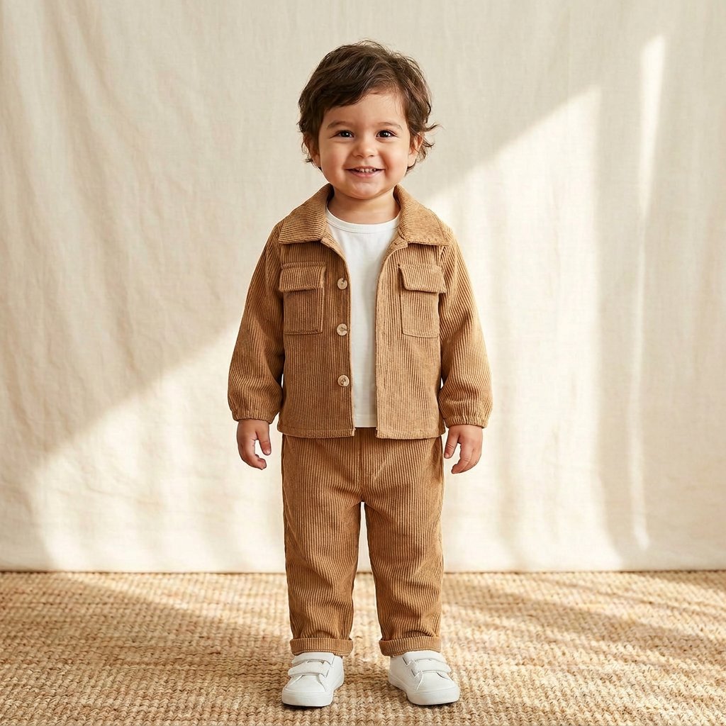 Conjunto Vintage Masculino Cotelê Caramelo - Jaqueta e Calça Moda Vintage Infantil 48 Kabannas 3-6 Meses 