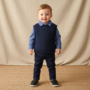 Conjunto Vintage Menino: Camisa Xadrez, Colete Tricô e Calça Moda Vintage Infantil 47 Kabannas 3-6 Meses 