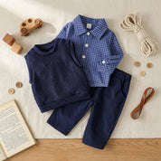 Conjunto Vintage Menino: Camisa Xadrez, Colete Tricô e Calça Moda Vintage Infantil 47 Kabannas 