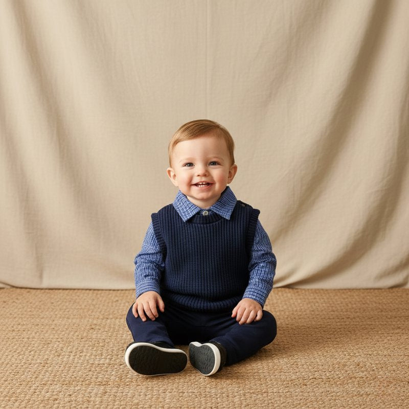 Conjunto Vintage Menino: Camisa Xadrez, Colete Tricô e Calça Moda Vintage Infantil 47 Kabannas 