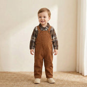 Conjunto Vintage Outono para Bebês: Camisa Xadrez e Macacão Moda Vintage Infantil 01 Kabannas 6-9 Meses 