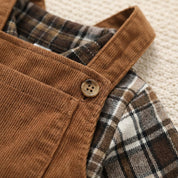 Conjunto Vintage Outono para Bebês: Camisa Xadrez e Macacão Moda Vintage Infantil 01 Kabannas 