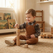 Conjunto Vintage Outono para Bebês: Camisa Xadrez e Macacão Moda Vintage Infantil 01 Kabannas 