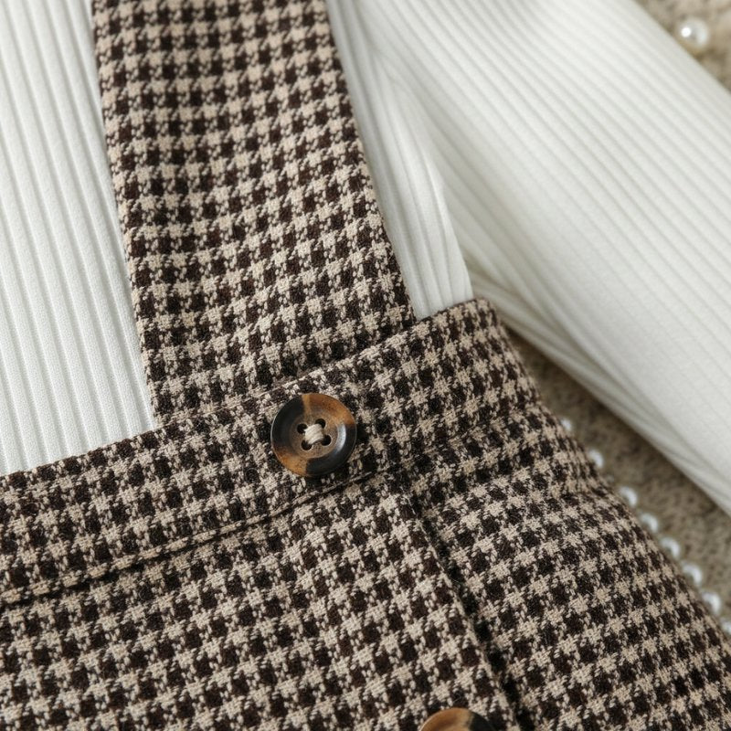 Conjunto Vintage Salopete Pied-de-Poule com Blusa Canelada Moda Vintage Infantil 46 Kabannas 