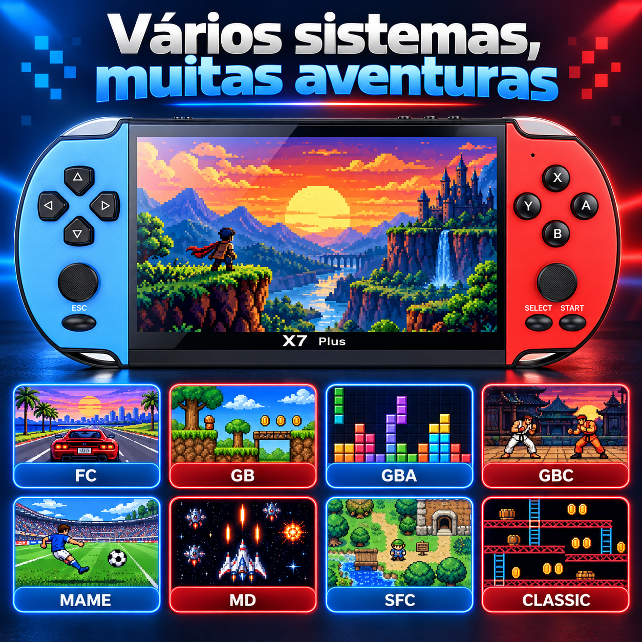 Console portátil retrô compatível com vários sistemas de jogos