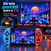 Console portátil retrô conectado à televisão por saída AV