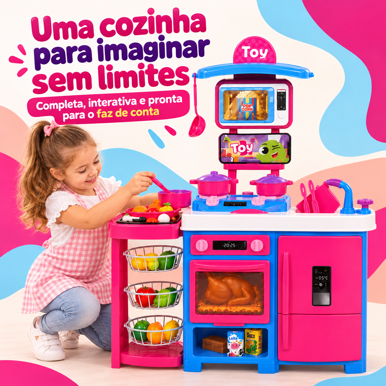 Cozinha infantil completa Samba Toys rosa e azul