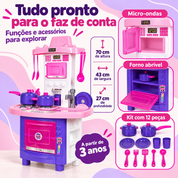 Detalhes, acessórios e medidas da cozinha infantil de 70 cm