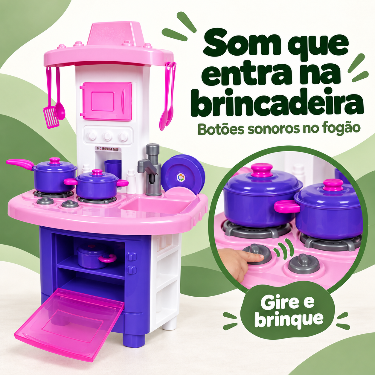 Fogão com botões sonoros da cozinha infantil